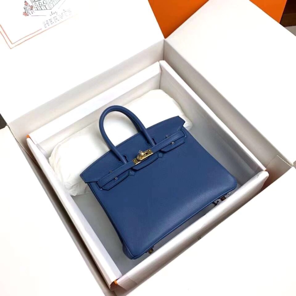 Hermes Birkin 25CM Swift Leather Handbag Blue